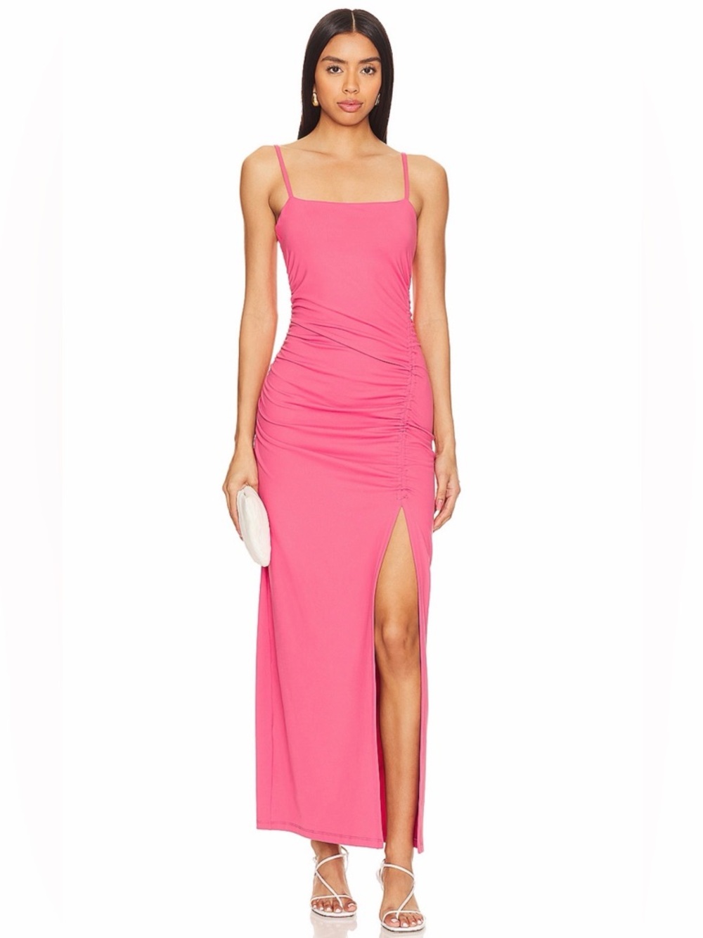 NWOT‎ Susana Monaco Pink Ruched Maxi Dress Side Slit Bodycon